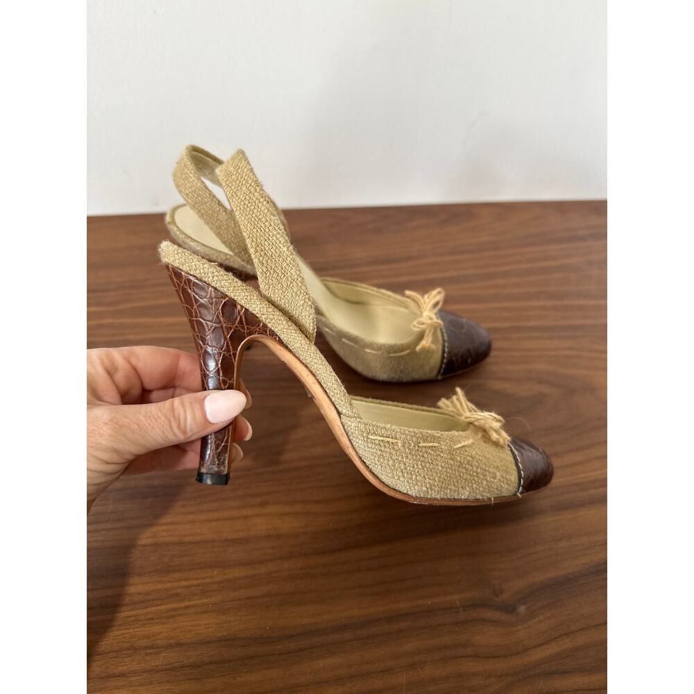 Vintage Prada Leather and Burlap Canvas Pump Heels Size 38(8) - Picture 10 of 13